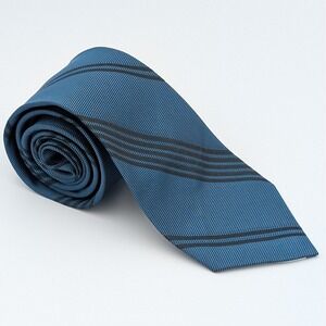Teal Blue Black Striped Mens Silk Tie Repp Weave Textured Groomsman Career 53.5"